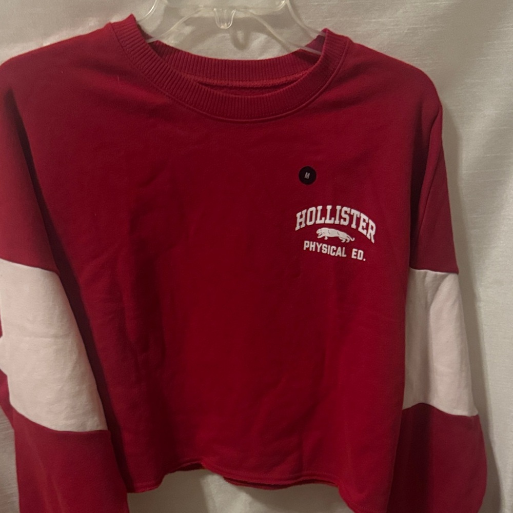 Hollister Red and White Logo Sweatshirt size medium long sleeve fleece lined